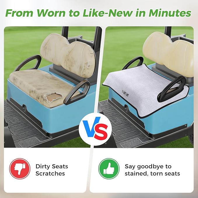 10L0L Universal Golf Cart Seat Covers/Seat Blanket for EZGO TXT/RXV & Club Car DS/Precedent, Breathable Seat Towel/Seat Cushions with Non-Slip Backing, All-Season Comfort (Not for Yamaha)
