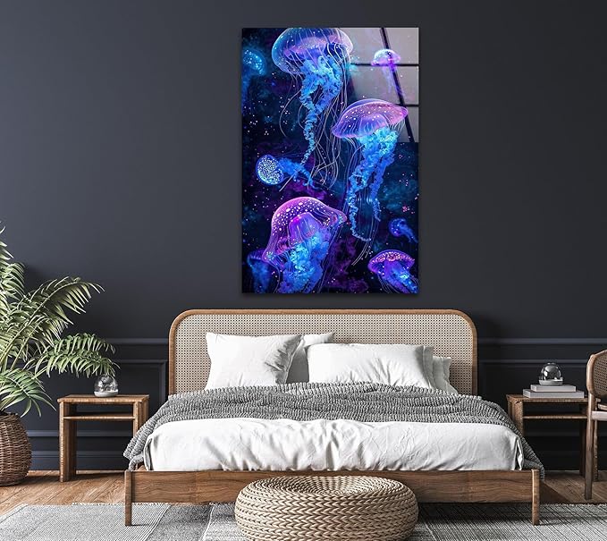 My Photostation.com Round 24'' Glowing Jellyfish Glass Wall Art Tempered Glass - Image 4
