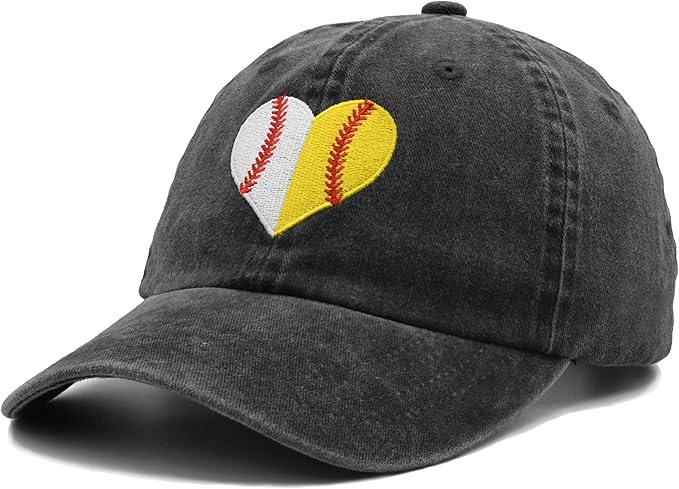 Heart Ball Hat for Womens, Softball Embroidered Adjustable Baseball Cap for Mom Girls