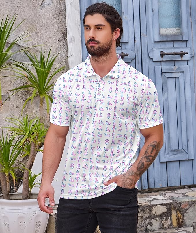 Golf Polo Shirts for Men Funny Print Short Sleeve Golf Shirts Performance Golf Polos