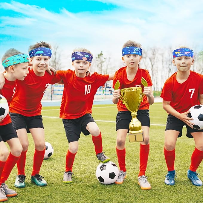 6Pcs Breathable Sports Sweatbands for Kids - Ages 4-10 Boys Girls Sweat Wicking Non Slip Elastic Hairbands, Athletic Headbands Accessories Gifts for Football Soccer Basketball Baseball Dance