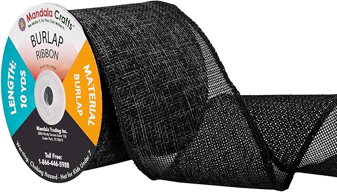 Mandala Crafts Black Burlap Ribbon 3 Inches Wide Jute Ribbons by MandalaCrafts
