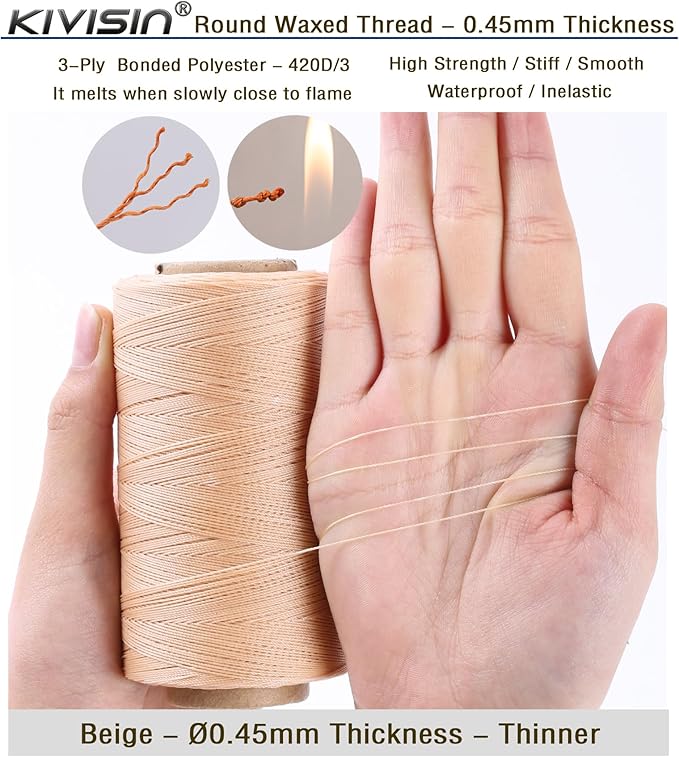 Thin Wax Polyester Thread, 547 Yards, 3 Ply Round Waxed Cord Strings - Image 3