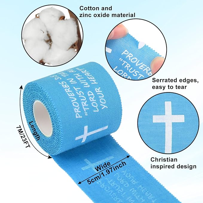 MiniInflat 2 Pcs Christian Cross Athletic Tape Sports Tape 2in x 23ft Religion Jesus Wrist Wrap for Soccer Football Baseball, Gift for Graduation Teacher Nurses Week Pentecost(Blue,Proverbs)