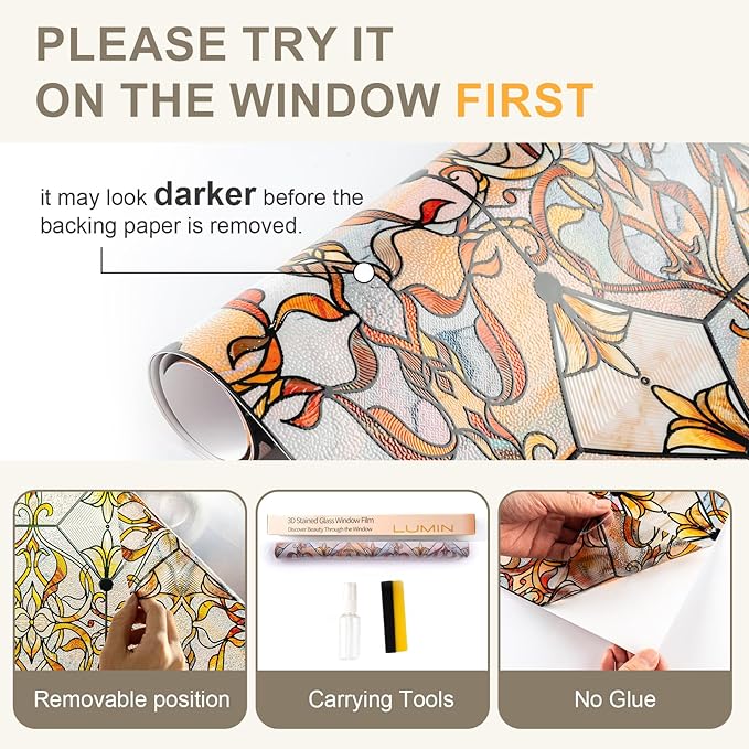 3D Stained Glass Window Privacy Film, Heat Control UV Blocking Static Cling - Image 9