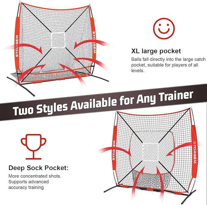 Storgem 6'X6' Baseball Softball Practice Net, Portable Baseball Net for Batting, Hitting, Pitching and Fielding, Carry Bag, Strike Zone and Batting Tee, Great for Kids Adult Youth