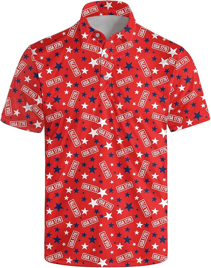 Golf Polo Shirts for Men Funny Print Short Sleeve Golf Shirts Performance Golf Polos