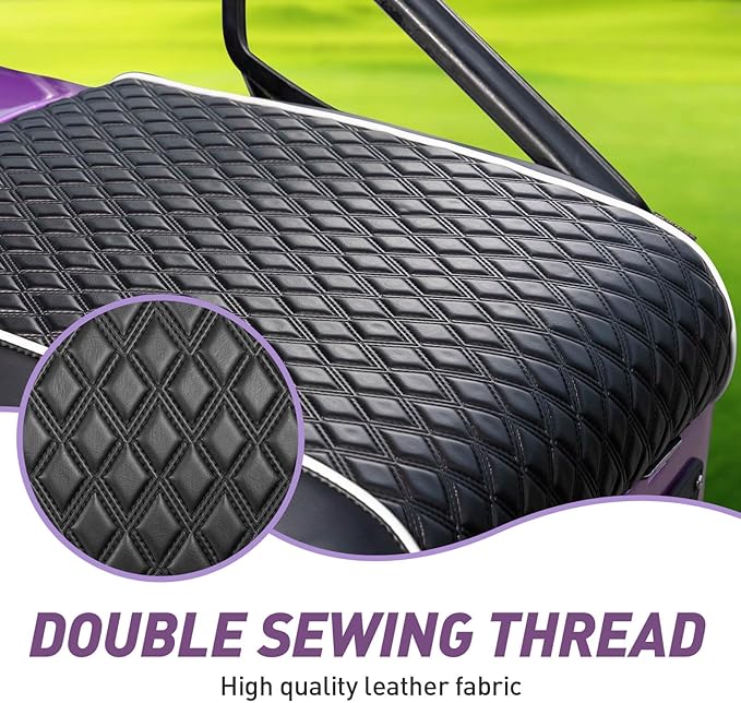 NOKINS Golf Cart Seat Covers Fit for EZGO TXT 1994-2013/EZGO RXV OEM Standard Front Seat Cushion, Backrest Vinyl Leather Litte Diamond Seat Covers, No Stapler Required (Black&White Piping)