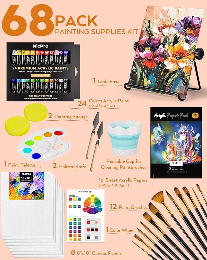 Nicpro 68PCS Acrylic Paint Canvas Set - Image 2