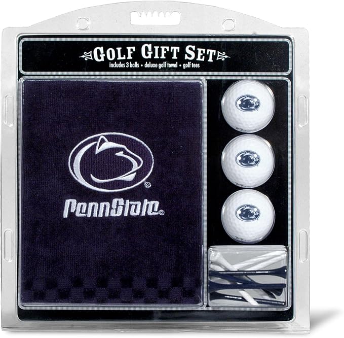 Team Golf NCAA Gift Set Embroidered Golf Towel, 3 Golf Balls, and 14 Golf Tees 2-3/4" Regulation, Tri-Fold Towel 16" x 22" & 100% Cotton