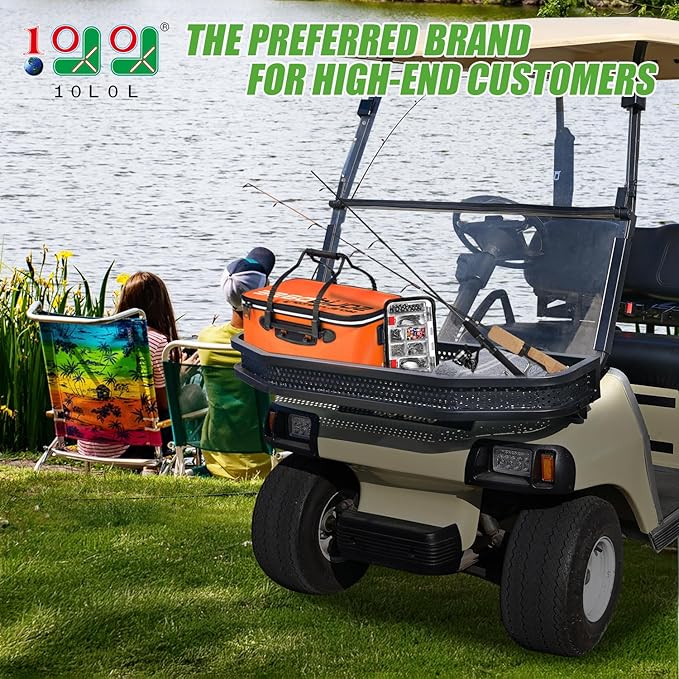 10L0L Golf Cart Front Cargo Basket for EZGO TXT/RXV、Club Car DS/Precedent、Yamaha G22/G29 - Heavy-Duty Steel Mesh Storage Rack, Gas/Electric Compatible