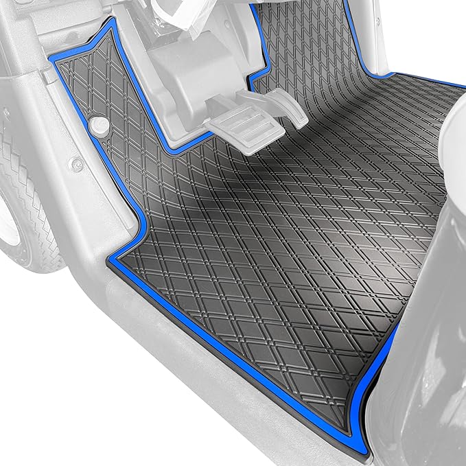 Xtreme MATS Rubber Floor Mat Liner for Golf Carts - Fits E-Z-GO 2022.5-2023.5 RXV/Valor Models with Hanging Pedals Including RXV Elite, RXV Freedom, Valor - Diamond Design Flooring Cover (Blue Trim)