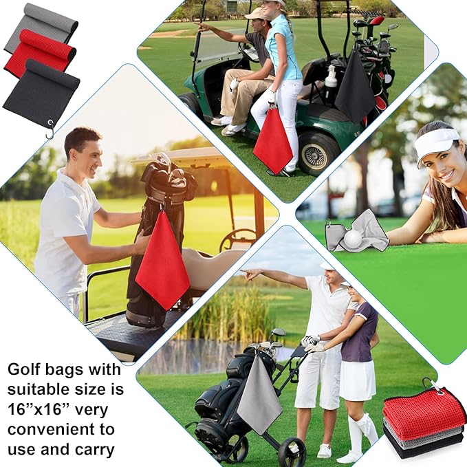 Batiyeer Golf Towel Bulk for Golf Bags 16'' x 16'' Microfiber Fabric Towel with Clip Waffle Pattern, Fitness, Camping, Hiking, Yoga