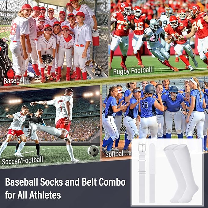 Baseball Socks and Belt for Youth Adult Softball Socks Combo Elastic Waist Belt for Men Kids Boys Girls Women JASGOOD