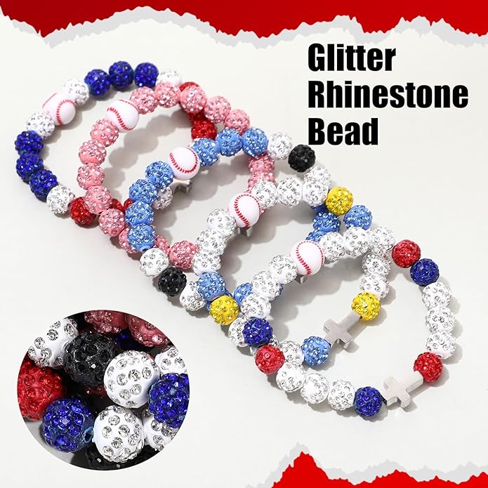 Landical 12 Pcs Baseball Ice Bracelet Beaded Charm Bracelets Cross Accessory Gifts for Baseball Team Party Favors