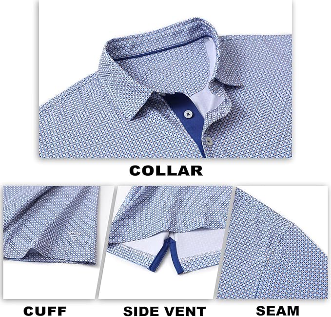 M MAELREG Mens Golf Shirt Short Sleeve Dry Fit Print Moisture Wicking Performance Patterns Collared Polo Shirt