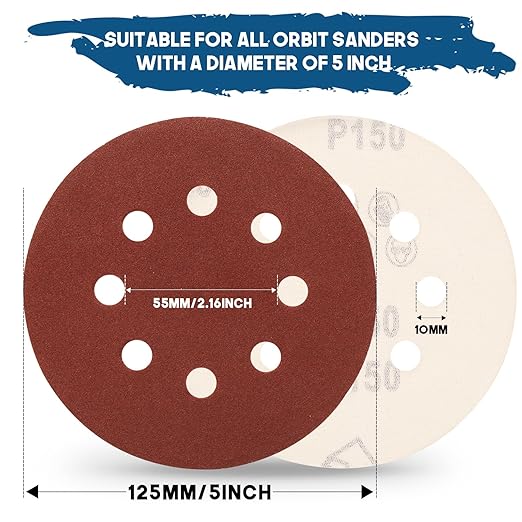 5 Inch 8 Hole Sanding Discs, Round Aluminum Oxide Sand Paper Discs - Image 3