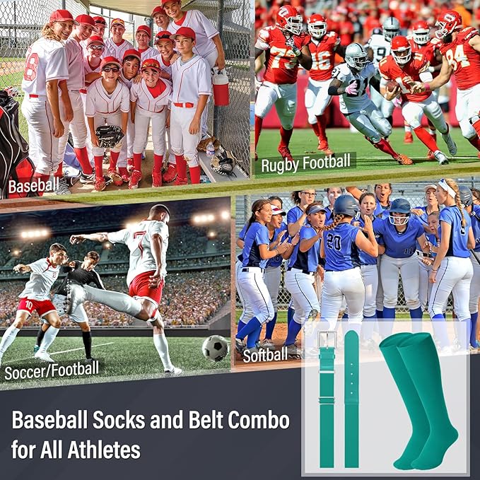 Baseball Socks and Belt for Youth Adult Softball Socks Combo Elastic Waist Belt for Men Kids Boys Girls Women JASGOOD