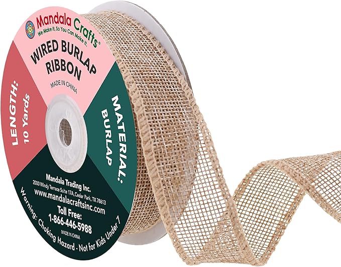 Mandala Crafts Natural Burlap Wired Ribbon 1 Inches Wide Jute Ribbons by MandalaCrafts