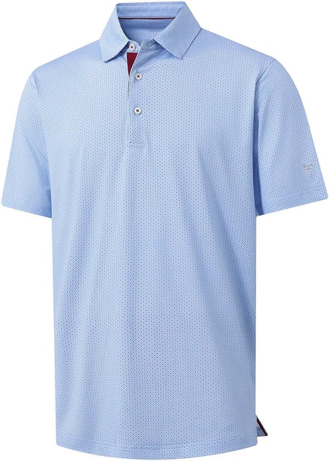 M MAELREG Mens Golf Shirt Short Sleeve Dry Fit Print Moisture Wicking Performance Patterns Collared Polo Shirt