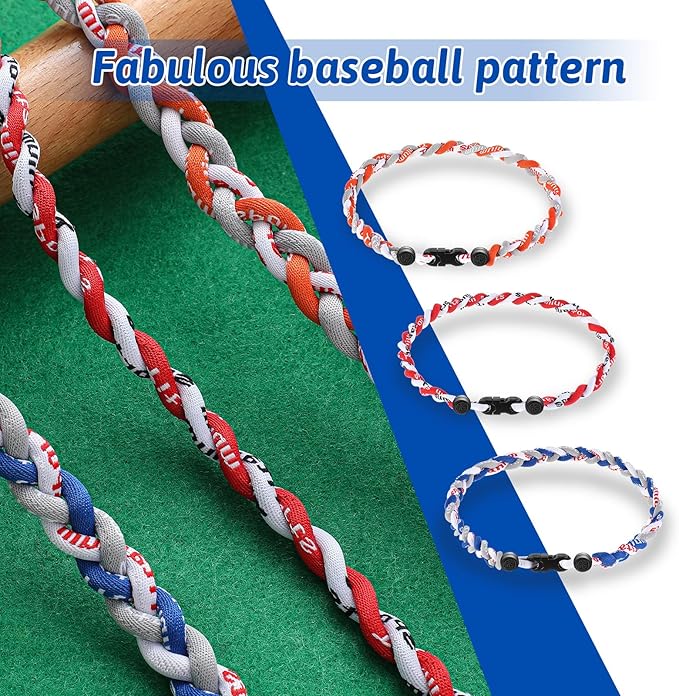 Junkin Baseball Necklaces Three Braided Rope Titanium Necklace for Fans Team Gifts Boys Men Player Softball Sports