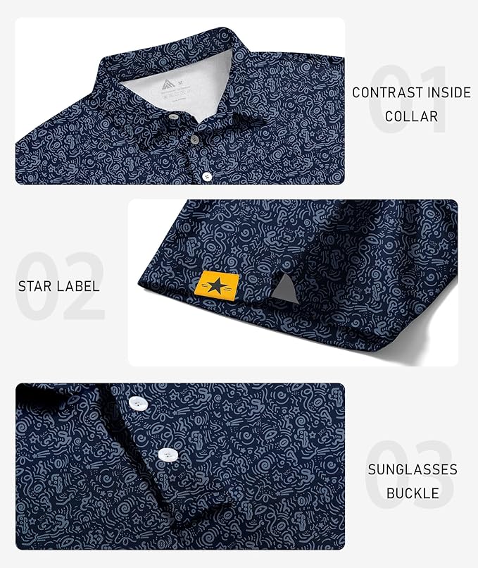 ZITY 5 Pack Mens Golf Shirt Short Sleeve UPF 50+ Moisture Wicking Performance Print Patterns Casual Golf Polo Shirts for Men