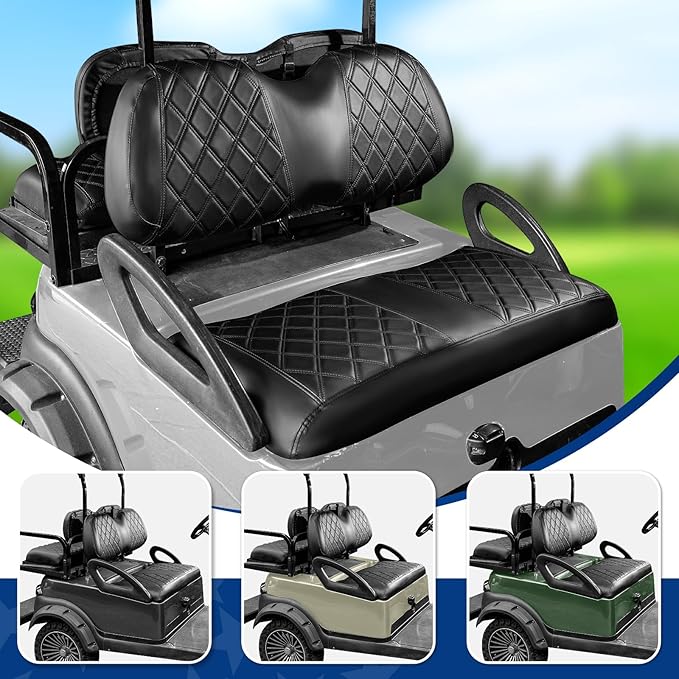 NOKINS 4PCS Golf Cart Diamond Seat Covers Kit,Front and Rear Seat Covers for Club Car Precedent/EZGO TXT/Yamaha Original Regular Seat Cushion (Black&Black Stitching, Club Car Precedent)