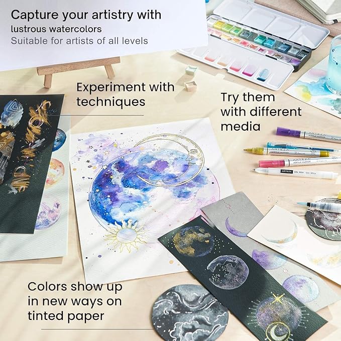 ARTEZA Watercolor Paint Set, 24 Metallic Watercolor Paints, Glitter Watercolor - Image 5