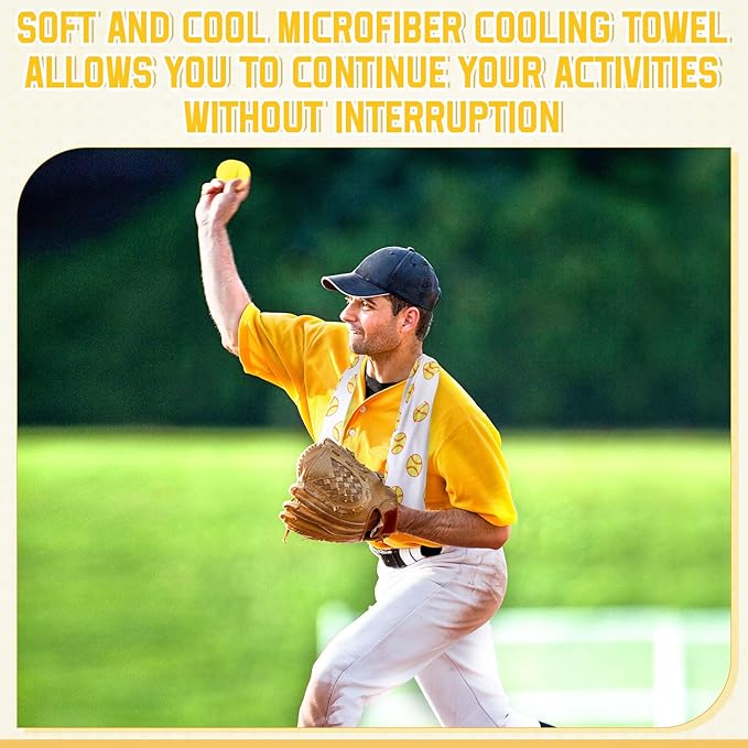 12 count Sports Cooling Towels Baseball Basketball Softball 40 x 12 Inch Breathable Soccer Football Volleyball Microfiber Ice Towel Fast Drying for Sport Party Favors Team Gift(Yellow,Softball)