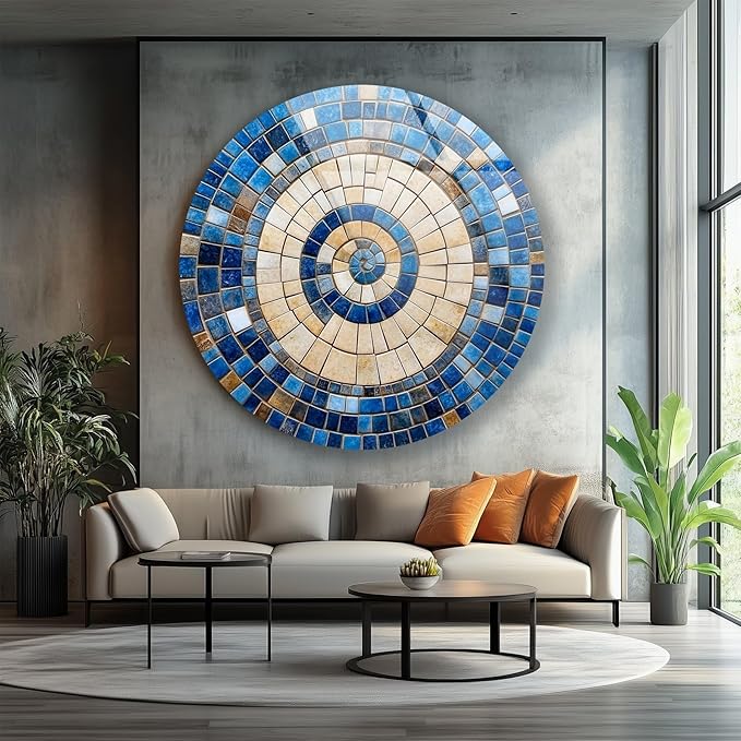 My Photostation.com 20'' Diameter Coastal Sunburst Beige & Blue Round Glass - Image 2