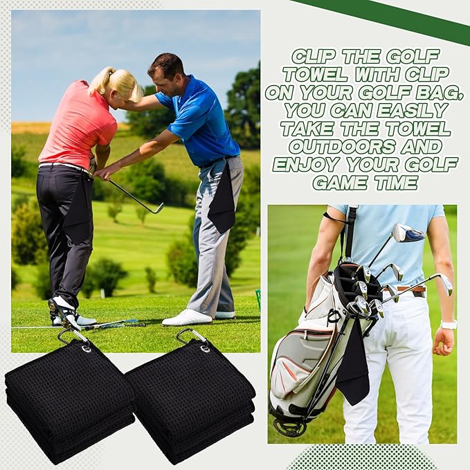 Batiyeer Golf Towel Bulk for Golf Bags 16'' x 16'' Microfiber Fabric Towel with Clip Waffle Pattern, Fitness, Camping, Hiking, Yoga