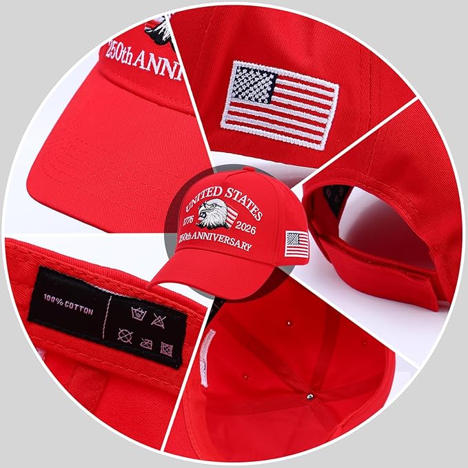 250th Anniversary Patriotic Baseball Cap (1776-2026) Embroidered USA Hat, Adjustable Unisex Bicentennial Gift