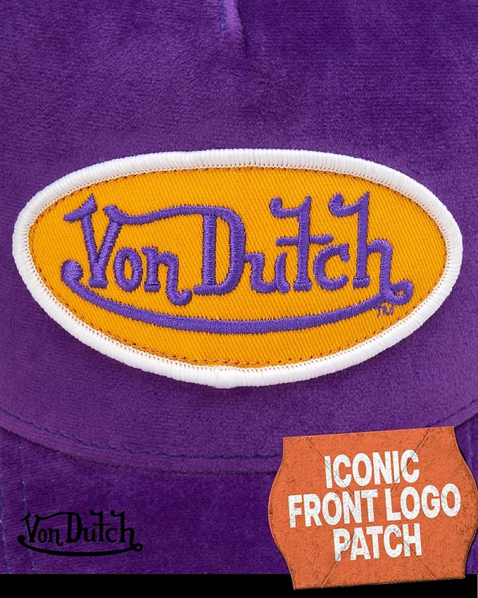Von Dutch Unisex Trucker Hat - Velvet Curved Bill Mesh Back Retro Classic Adjustable Snapback Baseball Cap for Men and Women