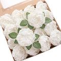 Floroom Artificial Flowers 16pcs 4" White Blooming Peonies Real Looking Foam by Floroom
