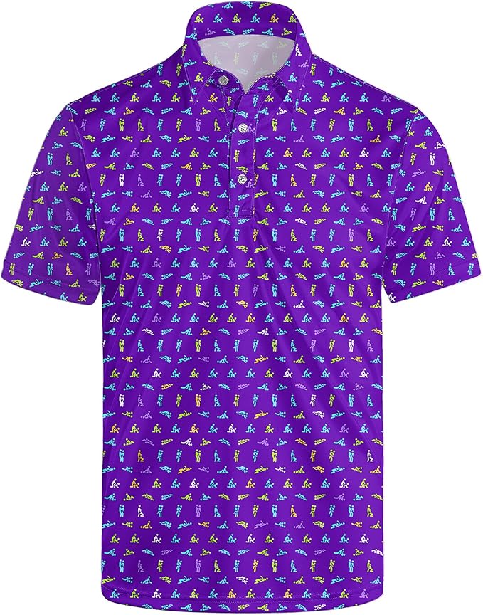 Golf Polo Shirts for Men Funny Print Short Sleeve Golf Shirts Performance Golf Polos