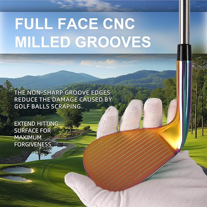Golf Wedges for Men Right Hand 52/56/60 Degree, Full Face CNC Milled Golf Wedge Set with Gold & Color Coating, Sand Lob Gap Wedge with Enhanced Spin & Control, Premium Grip Golf Club Gift