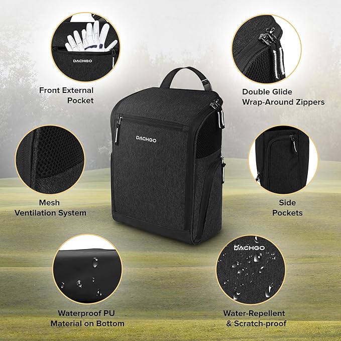 Golf Shoe Bag Men Women, Padded Golf Shoe Carry Bags with Clasped Strap Handle & Side Ventilation, 3 Pockets for Golf Tees, Balls & Accessories, Perfect for Sport Golf Baseball Soccer
