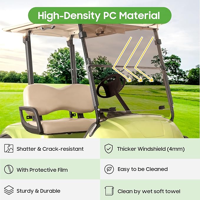 10L0L Tinted Windshield for Yamaha G29/Drive Golf Cart 2007-2016, 4MM Thicken, Foldable and Impact Resistant
