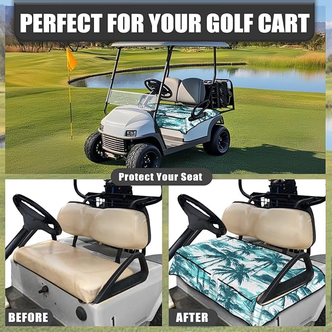 Golf Cart Seat Covers, Universal Golf Cart Seat Towel Blanket with 4 Front Pockets & Nonskid Bottom Fits for Club Car 2 Person Seats Golf Carts