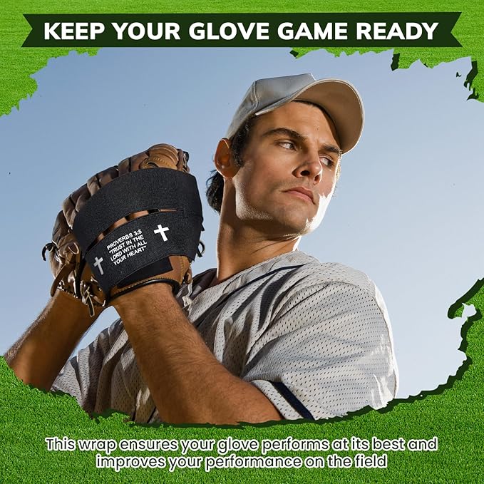 Simgoing Christian Cross Softball Glove Wrap with Bible Verse Speeds Up Break in Process Baseball & Softball Elastic Mitt Glove Strap Band Keep Pocket Formed Ideal for Players of All Ages