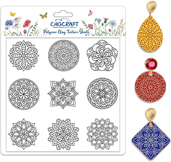 CHGCRAFT Bohemian Round Pattern Polymer Clay Texture Sheets Mandala Pattern by chgcraft