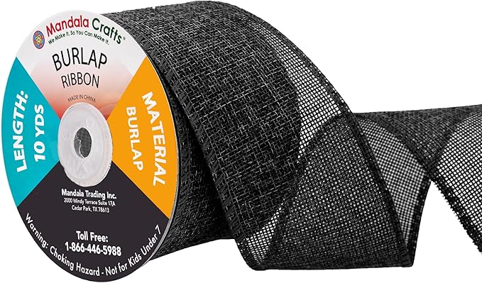 Mandala Crafts Black Burlap Ribbon 2.5 Inches Wide Jute Ribbons by MandalaCrafts