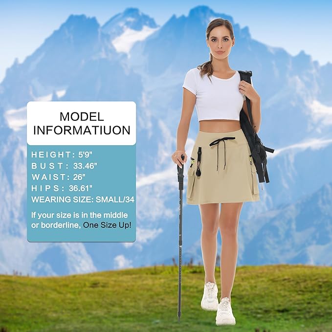 MIVEI Skorts for Woman - Hiking Cargo Skorts with Zipper Pockets, High Waisted Quick Dry Golf Workout, Dressy Casual