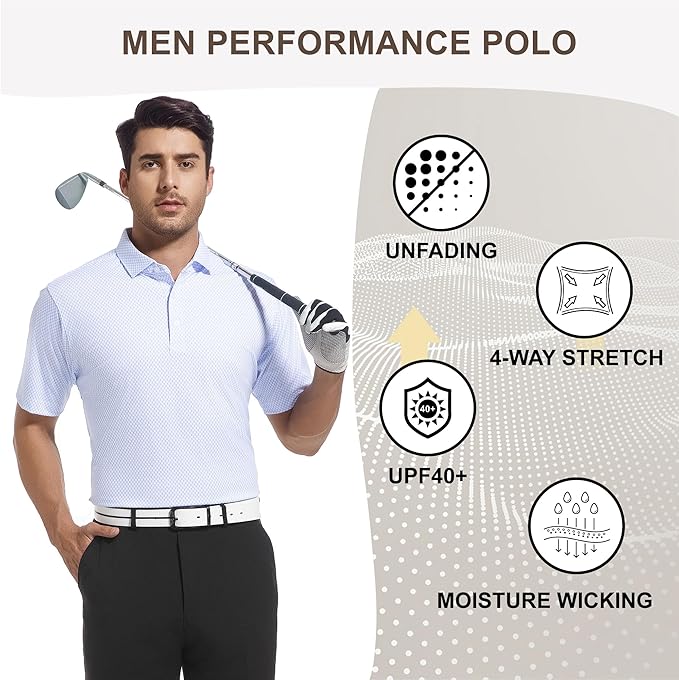 Damipow Premium Golf Shirts for Men Dry Fit Performance Polo Short Sleeve Collared Shirt