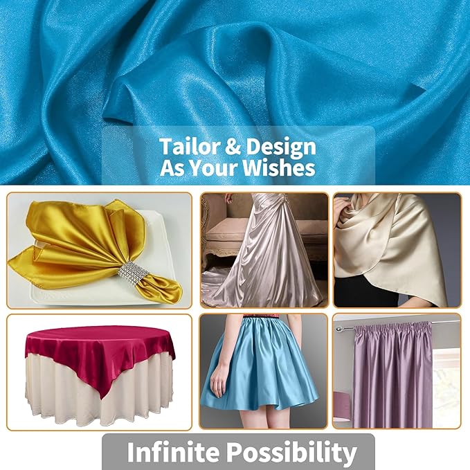RUDONG M Aqua Blue Satin Fabric by The Yard, 3 Yard x 60 Inch Wide Silky - Image 4
