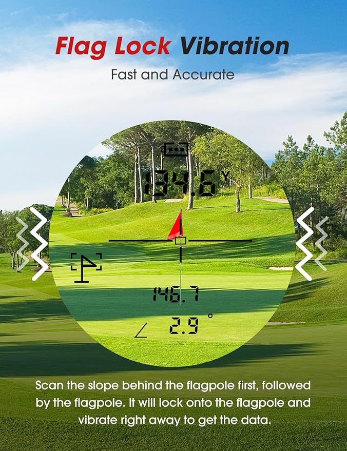Golf Rangefinder with Slope & Magnet，1300 Yards Range Finder for Golf，Flag Locking Vibration，6-6.5X Magnification & HD LCD，Rechargeable Golf Range Finder