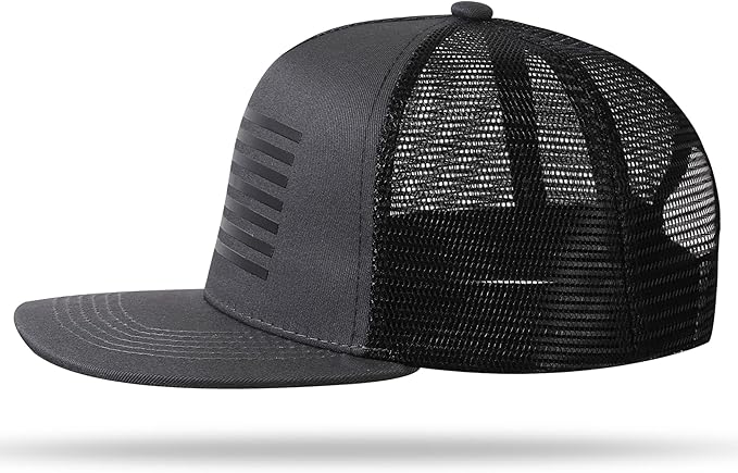 UALON Baseball Cap, Snapback Trucker Hat for Men & Women with American Flag and Adjustable, Breathable Mesh, Flat Bill Hats