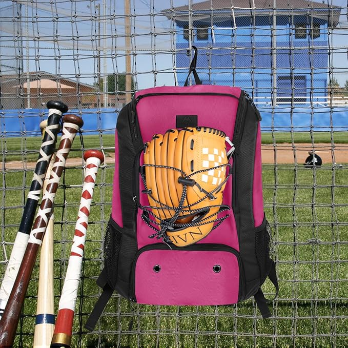MATEIN Baseball Backpack, Softball Bat Bag with Shoes Compartment for Youth, Boys and Adult, Lightweight Baseball Bag with Fence Hook Hold TBall Bat, Batting Mitten, Helmet, Caps, Teeball Gear