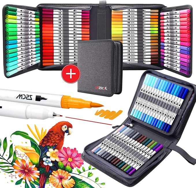 ZSCM 100 Colors Duo Tip Brush Markers Art Pen Set, Artist Fine and Brush Tip by ZSCM
