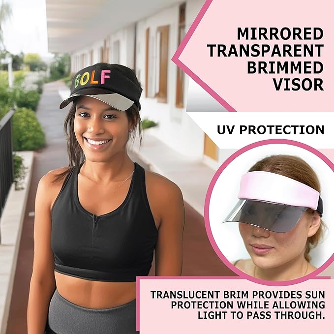 Funky Junque Women's UV 50 Adjustable Sun Visor - Golf Tennis Pickleball - Sports Themes Solid Colors Easter Pastels